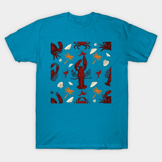 Lobsters, Crabs and Sea Shells Pattern, Relaxing Beachlife T-Shirt by vystudio